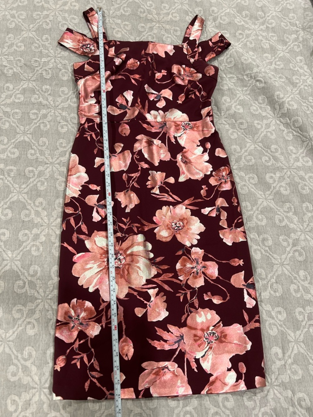 ECI Burgundy Dress with Pink Floral Print - Picture 4 of 6